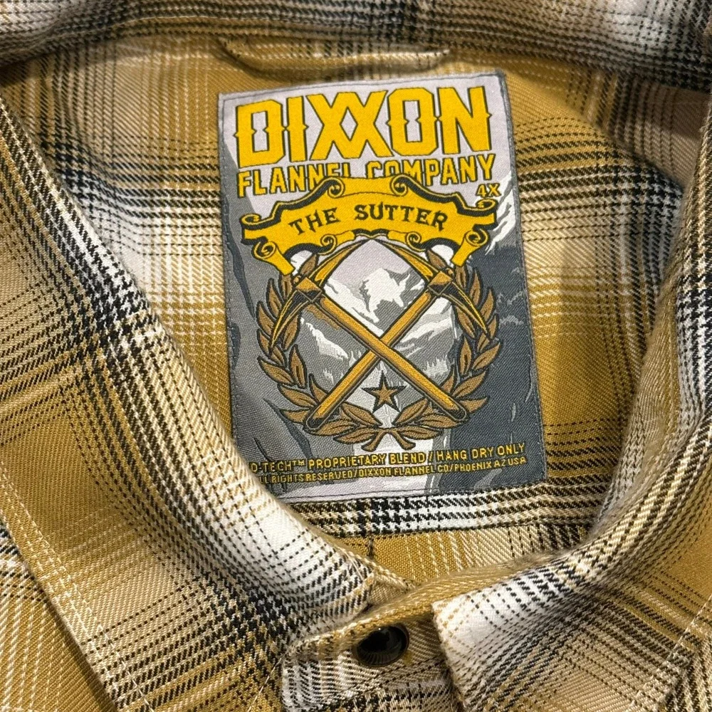 Dixxon Flannel The Sutter Mens 4X Yellow/gold Plaid Pearl Snap Closure
